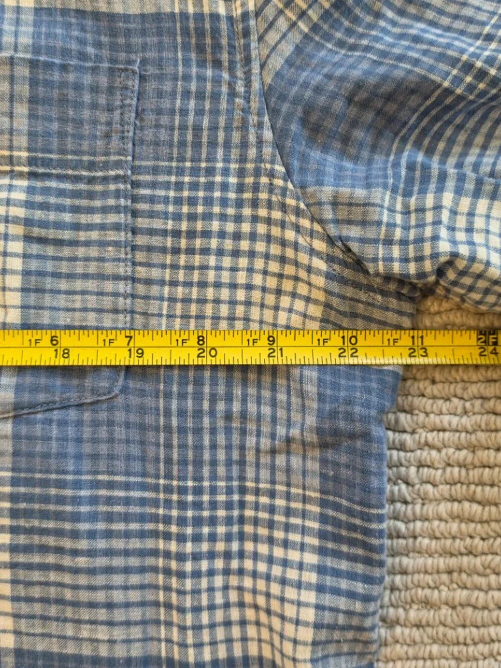 Men's Pendleton Linen Short Sleeve Button Up Shirt Blue Excellent Large